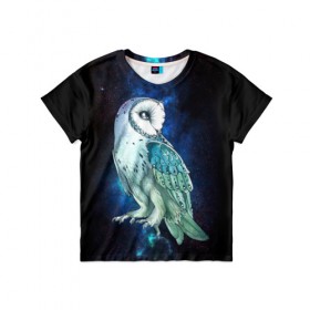 Детская футболка 3D с принтом космическая сова , 100% гипоаллергенный полиэфир | прямой крой, круглый вырез горловины, длина до линии бедер, чуть спущенное плечо, ткань немного тянется | Тематика изображения на принте: owl | галактика | звезды | космос | млечный путь | ночь | птица | сова | филин