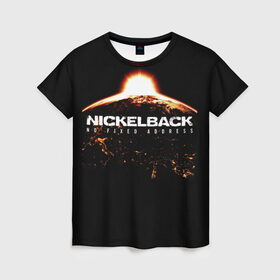 Женская футболка 3D с принтом Nickelback , 100% полиэфир ( синтетическое хлопкоподобное полотно) | прямой крой, круглый вырез горловины, длина до линии бедер | dark horse | feed the machine | nickelback | no fixed adress | группы | метал | музыка | никлбэк | рок | хард рок | чед крюгер