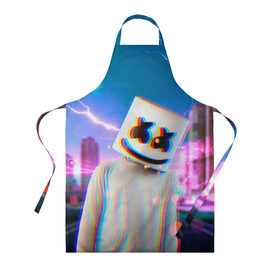 Фартук 3D с принтом Marshmello Glitch , 100% полиэстер | общий размер — 65 х 85 см, ширина нагрудника — 26 см, горловина — 53 см, длина завязок — 54 см, общий обхват в поясе — 173 см. Принт на завязках и на горловине наносится с двух сторон, на основной части фартука — только с внешней стороны | christopher | comstock | dj | dotcom | fortnite | friends | glitch | marshmallow | marshmello | usa | глитч | диджей | друзья | зефир | комсток | крис | мармелад | маршмэллоу | молнии | музыка | продюсер | сша | фортнайт | хаус | электро