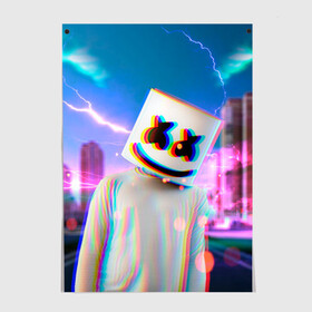 Постер с принтом Marshmello Glitch , 100% бумага
 | бумага, плотность 150 мг. Матовая, но за счет высокого коэффициента гладкости имеет небольшой блеск и дает на свету блики, но в отличии от глянцевой бумаги не покрыта лаком | christopher | comstock | dj | dotcom | fortnite | friends | glitch | marshmallow | marshmello | usa | глитч | диджей | друзья | зефир | комсток | крис | мармелад | маршмэллоу | молнии | музыка | продюсер | сша | фортнайт | хаус | электро