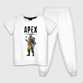 Детская пижама хлопок с принтом Caustic , 100% хлопок |  брюки и футболка прямого кроя, без карманов, на брюках мягкая резинка на поясе и по низу штанин
 | Тематика изображения на принте: apex | apex legends | caustic | legends | titanfall | titanfall apex legends | апекс | апекс ледженс | каустик | титанфол | титанфолл легендс