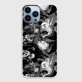 Чехол для iPhone 13 Pro Max с принтом Глубоководные рыбы ,  |  | dark | deep sea | depth | fish | ocean | predators | water | вода | глубина | глубоководные | графика | длинные | древние | жизни | зубы | иллюстрация | искусство | мода | океан | острые | рисунок | рыбы | свет | стиль | текст