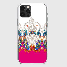 Чехол для iPhone 12 Pro Max с принтом Цветочный орнамент , Силикон |  | branches | ethnic | fashion | flora | flowers | graphic | leaves | ornament | pattern | petals | style | youth | белый | ветки | графика | искусство | лепестки | листья | мода | молодежный | орнамент | рисунок | розовый | стиль | узор | фл