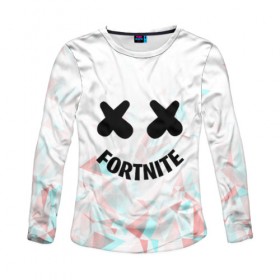 Женский лонгслив 3D с принтом FORTNITE x MARSHMELLO , 100% полиэстер | длинные рукава, круглый вырез горловины, полуприлегающий силуэт | 2019 | dj | fortnite | game | glitch | marshmello | usa | америка | глитч | игра | клубная музыка | маршмелло | музыка | музыкант | ф | фортнайт