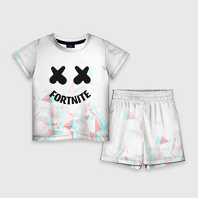 Детский костюм с шортами 3D с принтом FORTNITE x MARSHMELLO ,  |  | 2019 | dj | fortnite | game | glitch | marshmello | usa | америка | глитч | игра | клубная музыка | маршмелло | музыка | музыкант | ф | фортнайт