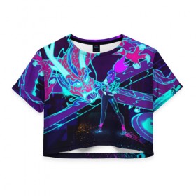 Женская футболка 3D укороченная с принтом League Of Legends Neon Dragon , 100% полиэстер | круглая горловина, длина футболки до линии талии, рукава с отворотами | akali | dragon | kda | league of egends | lol | neon | дракон | неон | персонаж