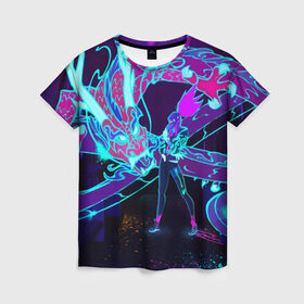 Женская футболка 3D с принтом League Of Legends Neon Dragon , 100% полиэфир ( синтетическое хлопкоподобное полотно) | прямой крой, круглый вырез горловины, длина до линии бедер | akali | dragon | kda | league of egends | lol | neon | дракон | неон | персонаж