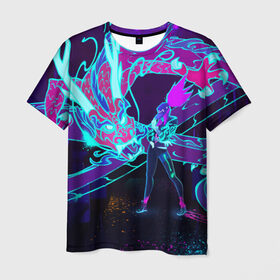 Мужская футболка 3D с принтом League Of Legends Neon Dragon , 100% полиэфир | прямой крой, круглый вырез горловины, длина до линии бедер | akali | dragon | kda | league of egends | lol | neon | дракон | неон | персонаж