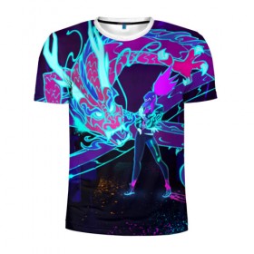 Мужская футболка 3D спортивная с принтом League Of Legends Neon Dragon , 100% полиэстер с улучшенными характеристиками | приталенный силуэт, круглая горловина, широкие плечи, сужается к линии бедра | akali | dragon | kda | league of egends | lol | neon | дракон | неон | персонаж