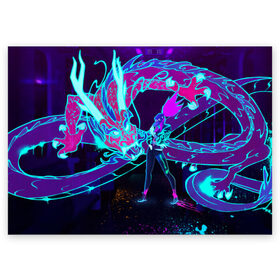 Поздравительная открытка с принтом League Of Legends Neon Dragon , 100% бумага | плотность бумаги 280 г/м2, матовая, на обратной стороне линовка и место для марки
 | akali | dragon | kda | league of egends | lol | neon | дракон | неон | персонаж