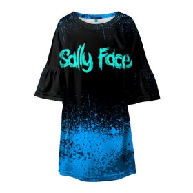 Детское платье 3D с принтом Sally Face (19) , 100% полиэстер | прямой силуэт, чуть расширенный к низу. Круглая горловина, на рукавах — воланы | Тематика изображения на принте: face | fisher | larry johnson | mask | sally | sally face | sally fisher | демоны | духи | маска | призраки | салли | салли фейс | салли фишер | фейс