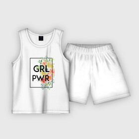 Детская пижама с шортами хлопок с принтом GRL PWR ,  |  | Тематика изображения на принте: 8 марта | feminism | girl power | like a girl | venus | весна | женщины | международный женский день | подарок | феминизм