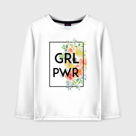 Детский лонгслив хлопок с принтом GRL PWR , 100% хлопок | круглый вырез горловины, полуприлегающий силуэт, длина до линии бедер | Тематика изображения на принте: 8 марта | feminism | girl power | like a girl | venus | весна | женщины | международный женский день | подарок | феминизм