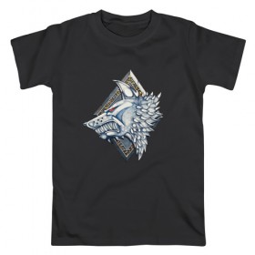 Мужская футболка хлопок с принтом Space Wolves , 100% хлопок | прямой крой, круглый вырез горловины, длина до линии бедер, слегка спущенное плечо. | warhammer | вархамер | вархеммер | волк | герб | космоволк