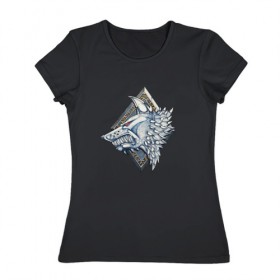 Женская футболка хлопок с принтом Space Wolves , 100% хлопок | прямой крой, круглый вырез горловины, длина до линии бедер, слегка спущенное плечо | warhammer | вархамер | вархеммер | волк | герб | космоволк