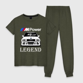 Женская пижама хлопок с принтом BMW Power LEGEND , 100% хлопок | брюки и футболка прямого кроя, без карманов, на брюках мягкая резинка на поясе и по низу штанин | bmw | legend | motorsport | power | авто | автомобиль | бмв | бумер | бэха | крутая | легенда | машина | немецкое | тачка