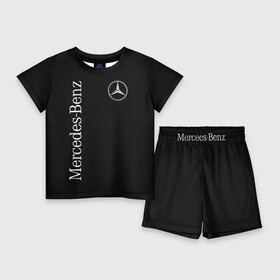 Детский костюм с шортами 3D с принтом Merce ,  |  | amg | benz | carbon | logo | mercedes | амг | бенз | бенс | бенц | гелик | карбон | лого | мерин | мерс | мерседес | на спине