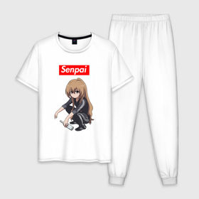 Мужская пижама хлопок с принтом Senpai (Гопник) , 100% хлопок | брюки и футболка прямого кроя, без карманов, на брюках мягкая резинка на поясе и по низу штанин
 | ahegao | anime | manga | sempai | senpai | аниме | ахегао | манга | семпай | сенпай