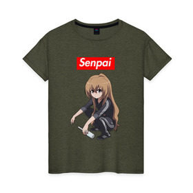 Женская футболка хлопок с принтом Senpai (Гопник) , 100% хлопок | прямой крой, круглый вырез горловины, длина до линии бедер, слегка спущенное плечо | ahegao | anime | manga | sempai | senpai | аниме | ахегао | манга | семпай | сенпай