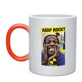 Кружка хамелеон с принтом A$AP ROCKY , керамика | меняет цвет при нагревании, емкость 330 мл | Тематика изображения на принте: aap | asap | mob | rap | rocky | testing | асап | банда | моб | раким | реп | роки | рэп | рэпер | тестинг | эйсап | эсап