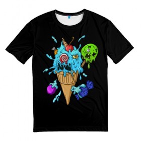 Мужская футболка 3D с принтом Мороженое Монстр , 100% полиэфир | прямой крой, круглый вырез горловины, длина до линии бедер | candy | ice cream | marshmallow | monster | monsters | oreo | sweets | zombie | зомби | леденец | леденцы | маршмеллоу | монстр | монстры | мороженое | орео | сладости