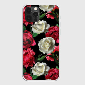 Чехол для iPhone 12 Pro Max с принтом Розы , Силикон |  | f | flora | flowers | greens | leaves | nature | ornament | patterns | petals | red | roses | style | white | youth | белые | зелень | иллюстрация | красные | лепестки | листья | мода | молодежная | орнамент | природа | розовые | розы | стиль | узоры | фл