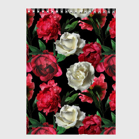 Скетчбук с принтом Розы , 100% бумага
 | 48 листов, плотность листов — 100 г/м2, плотность картонной обложки — 250 г/м2. Листы скреплены сверху удобной пружинной спиралью | f | flora | flowers | greens | leaves | nature | ornament | patterns | petals | red | roses | style | white | youth | белые | зелень | иллюстрация | красные | лепестки | листья | мода | молодежная | орнамент | природа | розовые | розы | стиль | узоры | фл