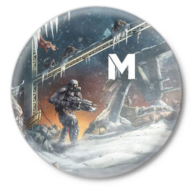 Значок с принтом Метро ,  металл | круглая форма, металлическая застежка в виде булавки | exodus | metro | stalker | артем | исход | метро | сталкер | эксодус