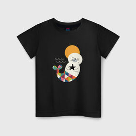 Детская футболка хлопок с принтом Морской Котик , 100% хлопок | круглый вырез горловины, полуприлегающий силуэт, длина до линии бедер | 