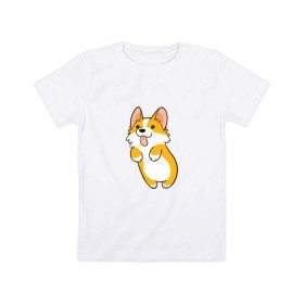 Детская футболка хлопок с принтом Корги Лапочка , 100% хлопок | круглый вырез горловины, полуприлегающий силуэт, длина до линии бедер | animal | corgi | dog | добрый | животное | животные | корги | пес | песик | собака | собачка | язык
