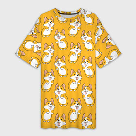 Платье-футболка 3D с принтом Корги Паттерн 2 ,  |  | веселый | лапочка | милый | мимими | оранжевый | пес | песик | собака | счастье | щенок