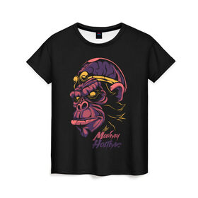 Женская футболка 3D с принтом Голова обезьяны , 100% полиэфир ( синтетическое хлопкоподобное полотно) | прямой крой, круглый вырез горловины, длина до линии бедер | 