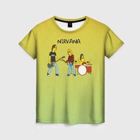 Женская футболка 3D с принтом Nirvana в стиле simpsons , 100% полиэфир ( синтетическое хлопкоподобное полотно) | прямой крой, круглый вырез горловины, длина до линии бедер | Тематика изображения на принте: 