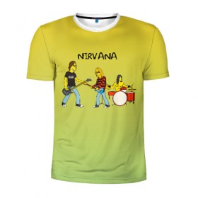 Мужская футболка 3D спортивная с принтом Nirvana в стиле simpsons , 100% полиэстер с улучшенными характеристиками | приталенный силуэт, круглая горловина, широкие плечи, сужается к линии бедра | Тематика изображения на принте: 