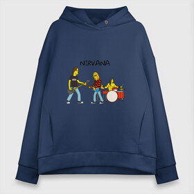 Женское худи Oversize хлопок с принтом Nirvana в стиле simpsons , френч-терри — 70% хлопок, 30% полиэстер. Мягкий теплый начес внутри —100% хлопок | боковые карманы, эластичные манжеты и нижняя кромка, капюшон на магнитной кнопке | Тематика изображения на принте: nirvana | simpsons | барабаны | басы | гитара | курт | курт кобейн | музыканты | мультик | нирвана | рок | симпсоны