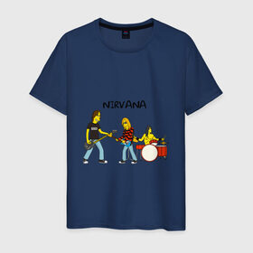 Мужская футболка хлопок с принтом Nirvana в стиле simpsons , 100% хлопок | прямой крой, круглый вырез горловины, длина до линии бедер, слегка спущенное плечо. | nirvana | simpsons | барабаны | басы | гитара | курт | курт кобейн | музыканты | мультик | нирвана | рок | симпсоны