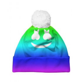 Шапка 3D c помпоном с принтом Marshmello COLORS , 100% полиэстер | универсальный размер, печать по всей поверхности изделия | christopher comstock | dj | marshmello | music | диджей | клубная музыка | клубняк | крис комсток | логотип | маршмэллоу | музыка