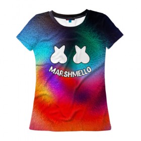 Женская футболка 3D с принтом Marshmello 2019 , 100% полиэфир ( синтетическое хлопкоподобное полотно) | прямой крой, круглый вырез горловины, длина до линии бедер | christopher comstock | dj | marshmello | music | диджей | клубная музыка | клубняк | крис комсток | логотип | маршмэллоу | музыка