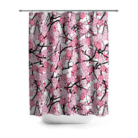 Штора 3D для ванной с принтом Сакура , 100% полиэстер | плотность материала — 100 г/м2. Стандартный размер — 146 см х 180 см. По верхнему краю — пластиковые люверсы для креплений. В комплекте 10 пластиковых колец | blossoms | cherry | flower | pink | sakura | spring | white | абстракция | белые | весна | ветки | вишня | графика | иллюстрация | картинка | лепестки | мода | молодежная | орнамент | природа | рисунок | розовые | сакура
