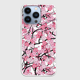 Чехол для iPhone 13 Pro с принтом Сакура ,  |  | blossoms | cherry | flower | pink | sakura | spring | white | абстракция | белые | весна | ветки | вишня | графика | иллюстрация | картинка | лепестки | мода | молодежная | орнамент | природа | рисунок | розовые | сакура