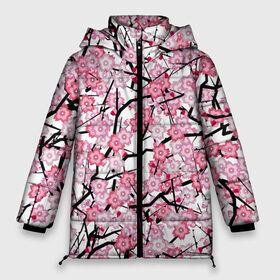 Женская зимняя куртка 3D с принтом Сакура , верх — 100% полиэстер; подкладка — 100% полиэстер; утеплитель — 100% полиэстер | длина ниже бедра, силуэт Оверсайз. Есть воротник-стойка, отстегивающийся капюшон и ветрозащитная планка. 

Боковые карманы с листочкой на кнопках и внутренний карман на молнии | blossoms | cherry | flower | pink | sakura | spring | white | абстракция | белые | весна | ветки | вишня | графика | иллюстрация | картинка | лепестки | мода | молодежная | орнамент | природа | рисунок | розовые | сакура