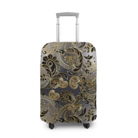 Чехол для чемодана 3D с принтом Золотой орнамент , 86% полиэфир, 14% спандекс | двустороннее нанесение принта, прорези для ручек и колес | 