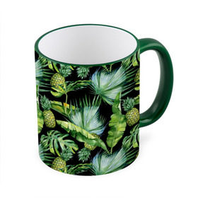 Кружка 3D с принтом Ананасы , керамика | ёмкость 330 мл | branches | fashion | flora | fruit | leaves | nature | palm trees | pineapples | style | tropical | youth | акварель | ананасы | ветки | графика | иллюстрация | картинка | листья | мода | молодежная | пальмы | природа | рисунок | стиль