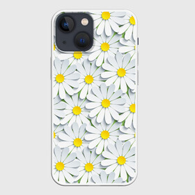 Чехол для iPhone 13 mini с принтом Ромашки ,  |  | 3д | abstrac | camomiles | field | flora | flowers | nature | ornament | patterns | petals | white | абстракция | белые | графика | зелёный | иллюстрация | картинка | лепестки | мода | молодежная | орнамент | полевые | природа | рисунок