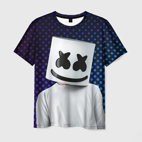 Мужская футболка 3D с принтом MARSHMELLO , 100% полиэфир | прямой крой, круглый вырез горловины, длина до линии бедер | marsh | marshmallow | marshmello | marshmelo | mello | music | smile | диджей | лого | маршмеллов | маршмеллоу | маршмеллу | маршмело | маршмелов | маршмелоу | музыка | музыкант | рожица | трэп | улыбка | хаус