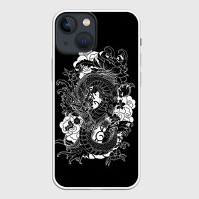 Чехол для iPhone 13 mini с принтом Дракон ,  |  | anc | animal | dragon | japan | japanese | legend | myth | symbol | волны | графика | дракон | древний | животное | злой | иллюстрация | картинка | легенда | миф | мода | молодежная | орнамент | рисунок | символ | стиль | тату