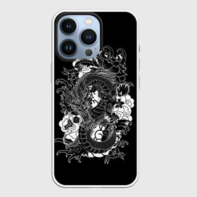 Чехол для iPhone 13 Pro с принтом Дракон ,  |  | Тематика изображения на принте: anc | animal | dragon | japan | japanese | legend | myth | symbol | волны | графика | дракон | древний | животное | злой | иллюстрация | картинка | легенда | миф | мода | молодежная | орнамент | рисунок | символ | стиль | тату