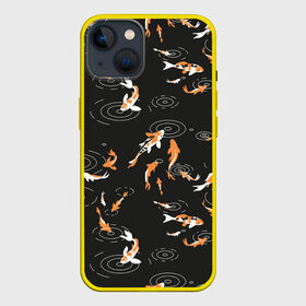 Чехол для iPhone 13 с принтом Карпы кои ,  |  | carp | fish | golden | koi | белые | вода | волны | графика | золотая | иллюстрация | карпы | картинка | кои | косяк | красные | мода | молодежная | оранжевые | орнамент | плеск | плывут | природа | пятна | рисунок