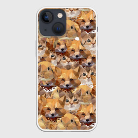 Чехол для iPhone 13 mini с принтом Котята и лисята ,  |  | cats | foxes | kittens | pu | весёлые | взгляд | геометрический | геометрия | голова | графика | дикая | добрые | домашние | животные | иллюстрация | картинка | коллаж | коты | котята | лисы | лисята | мода