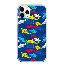 Чехол для iPhone 11 Pro Max матовый с принтом Акулы , Силикон |  | blue | drawin | fashion | fish | illustration | ocean | predator | red | sea | sharks | style | water | yellow | youth | акулы | вода | графика | жёлтый | иллюстрация | картинка | красный | мода | молодежная | море | океан | рисунок | рыба | син